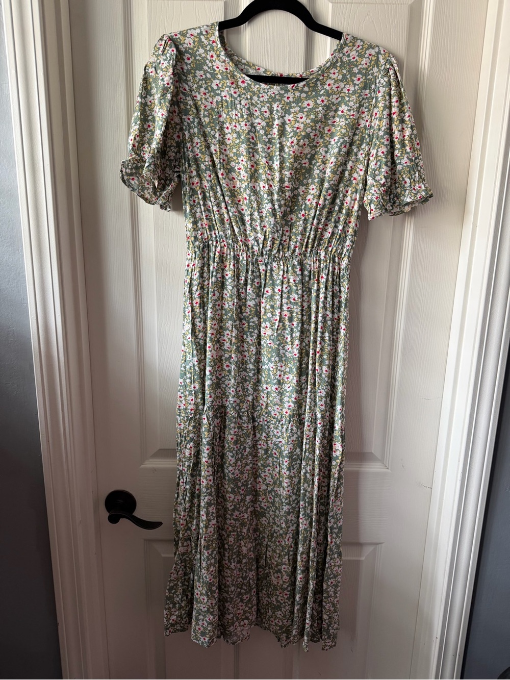 Light Green Floral Maxi Dress with Smocked Waist